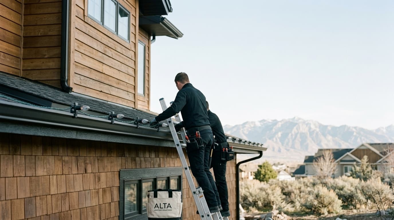 Installer clipping a light line to cedar fascia